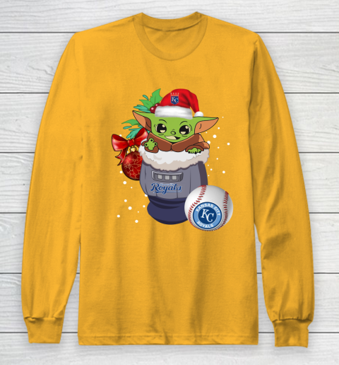Kansas City Royals Christmas Baby Yoda Star Wars Funny Happy MLB Long Sleeve T-Shirt 3