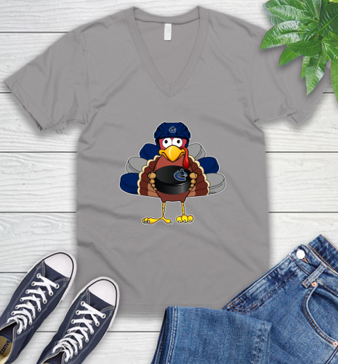 Vancouver Canucks Turkey Thanksgiving Day V-Neck T-Shirt 4