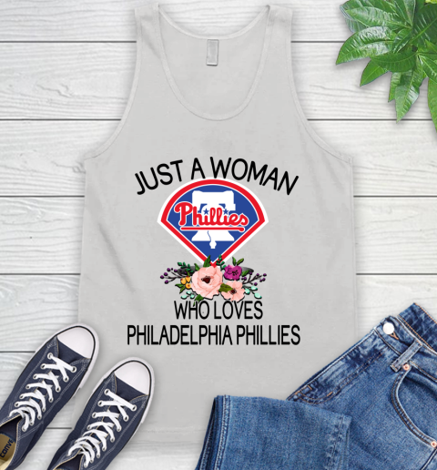 MLB Just A Woman Who Loves Philadelphia Phillies Baseball Sports Tank Top