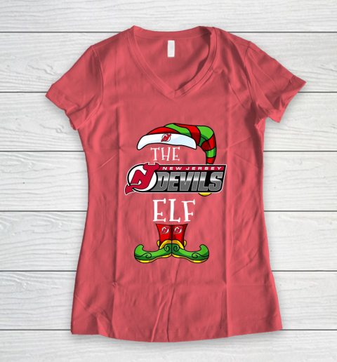 New Jersey Devils Christmas ELF Funny NHL Women's V-Neck T-Shirt 4