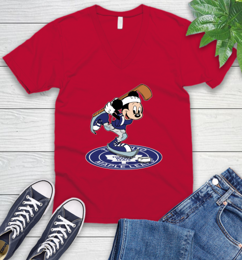 NHL Hockey Toronto Maple Leafs Cheerful Mickey Disney Shirt V-Neck T-Shirt 7