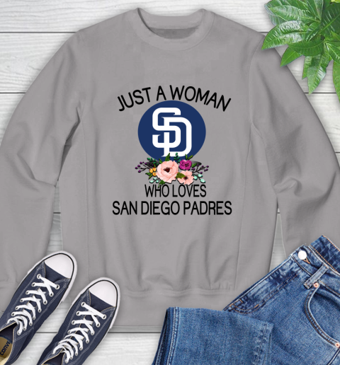 MLB Just A Woman Who Loves San Diego Padres Baseball Sports Sweatshirt 3