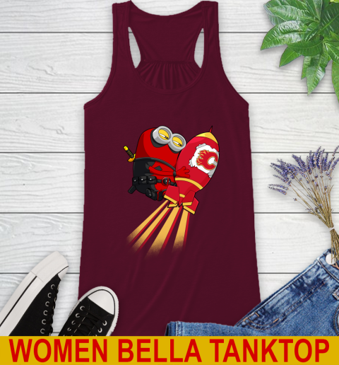 NHL Hockey Calgary Flames Deadpool Minion Marvel Shirt Racerback Tank 2
