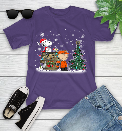 NHL Anaheim Ducks Snoopy Charlie Brown Woodstock Christmas Stanley Cup Hockey Youth T-Shirt 3