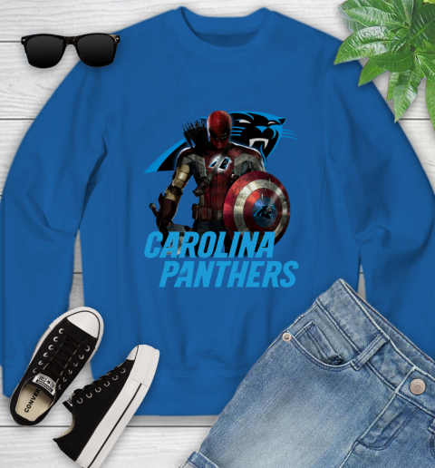 NFL Captain America Thor Spider Man Hawkeye Avengers Endgame Football Carolina Panthers Youth Sweatshirt 8
