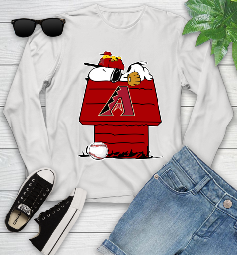 MLB Arizona Diamondbacks Snoopy Woodstock The Peanuts Movie Baseball T Shirt Youth Long Sleeve