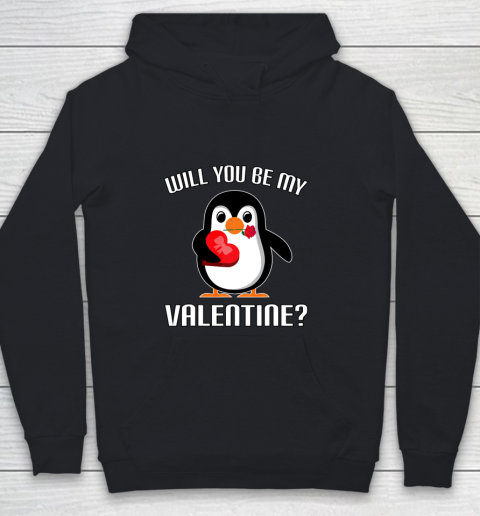 Will You Be My Valentine Funny Cute Penguin Youth Hoodie