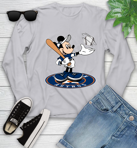 MLB Baseball Houston Astros Cheerful Mickey Disney Shirt Youth Long Sleeve 5