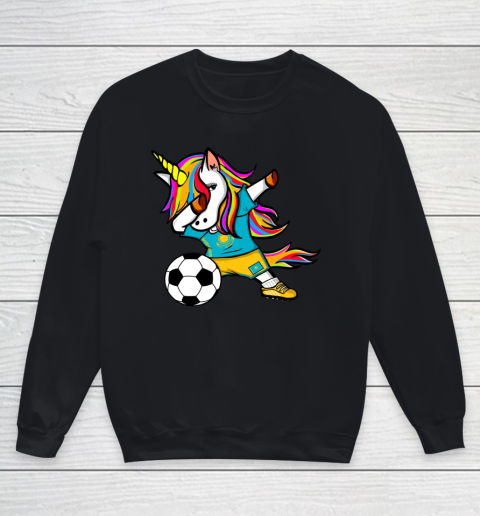 Dabbing Unicorn Kazakhstan Football Kazakhstani Flag Soccer Youth Sweatshirt