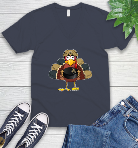 Vegas Golden Knights Turkey Thanksgiving Day V-Neck T-Shirt 9