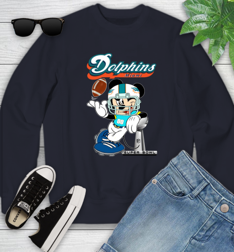 NFL Miami Dolphins Mickey Mouse Disney Super Bowl Football T Shirt Youth Sweatshirt 3
