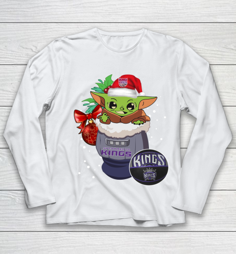Sacramento Kings Christmas Baby Yoda Star Wars Funny Happy NBA Youth Long Sleeve 2