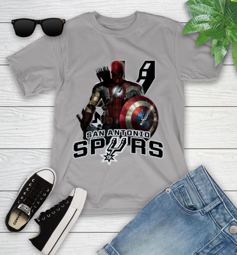 San Antonio Spurs NBA Basketball Captain America Thor Spider Man Hawkeye Avengers Youth T-Shirt 4