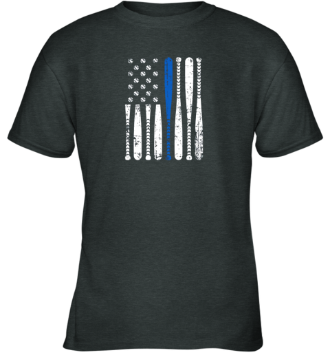 qf5n thin blue line leo usa flag police support baseball bat youth t shirt 26 front dark heather