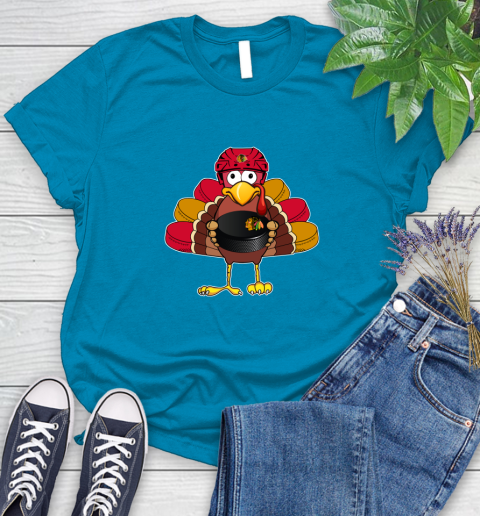 Chicago Blackhawks Turkey Thanksgiving Day Women's T-Shirt 7