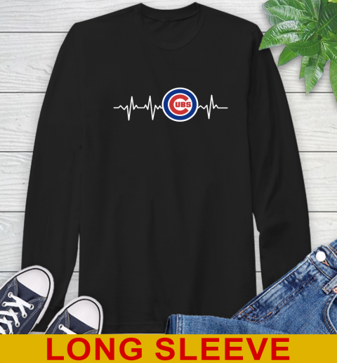 Chicago Cubs MLB Baseball Heart Beat Shirt Long Sleeve T-Shirt
