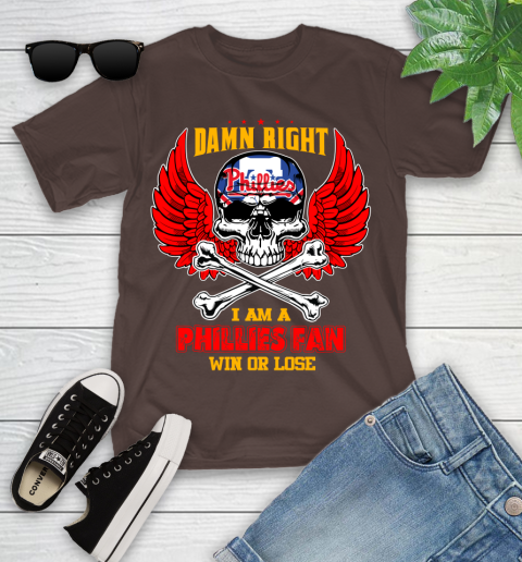MLB Damn Right I Am A Philadelphia Phillies Win Or Lose Skull Baseball Sports Youth T-Shirt 7