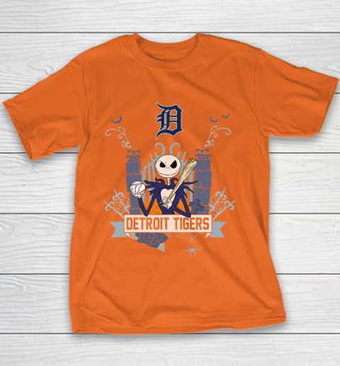 MLB Detroit Tigers Baseball Jack Skellington Halloween Youth T-Shirt 4