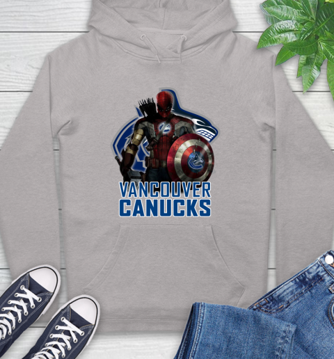 NHL Captain America Thor Spider Man Hawkeye Avengers Endgame Hockey Vancouver Canucks Hoodie 12
