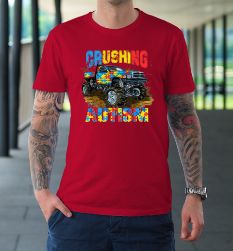 Crushing Autism Puzzle Monster Truck Autism Awareness T-Shirt 8