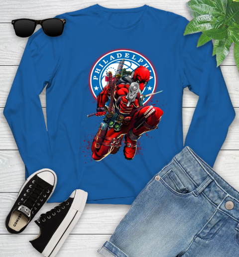 NBA Deadpool Marvel Comics Sports Basketball Philadelphia 76ers Youth Long Sleeve 9