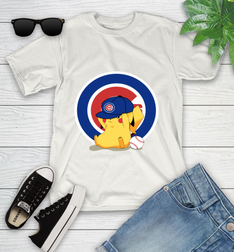 MLB Pikachu Baseball Sports Chicago Cubs Youth T-Shirt