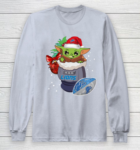 Detroit Lions Christmas Baby Yoda Star Wars Funny Happy NFL Long Sleeve T-Shirt 6