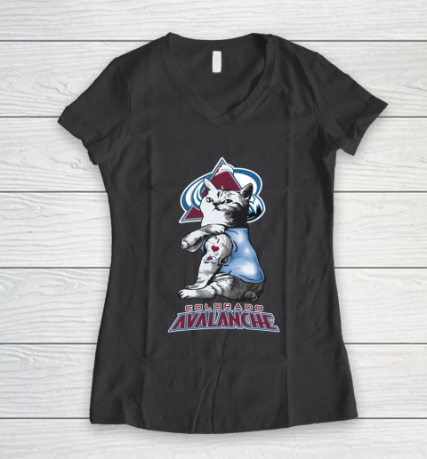 NHL My Cat Loves Colorado Avalanche Hockey Women's V-Neck T-Shirt 6