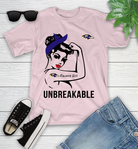 NFL Baltimore Ravens Girl Unbreakable Football Sports Youth T-Shirt 7