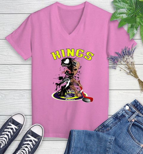 NHL Los Angeles Kings Hockey Venom Groot Guardians Of The Galaxy Women's V-Neck T-Shirt 14