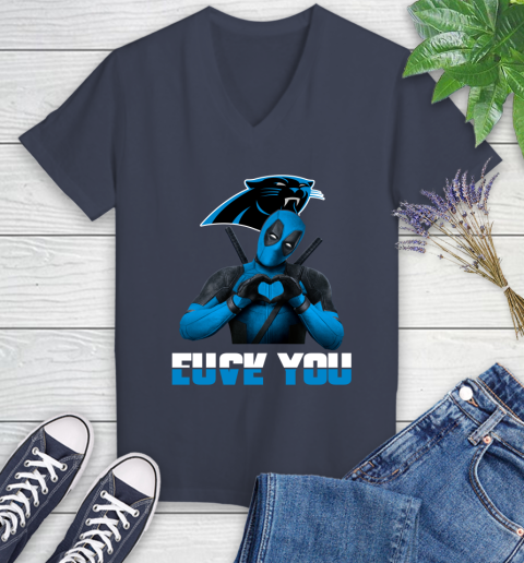 NHL Carolina Panthers Deadpool Love You Fuck You Football Sports Women's V-Neck T-Shirt 12