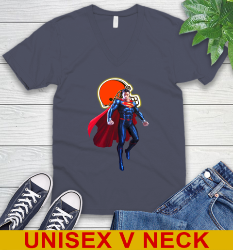 NFL Superman DC Sports Football Cleveland Browns V-Neck T-Shirt 8