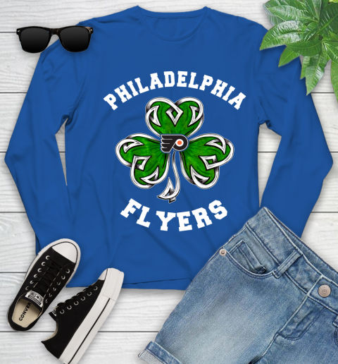 NHL Philadelphia Flyers Three Leaf Clover St Patrick's Day Hockey Sports Youth Long Sleeve 10