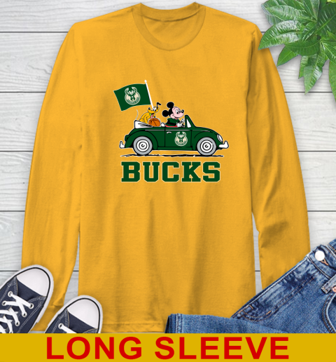 NBA Basketball Milwaukee Bucks Pluto Mickey Driving Disney Shirt Long Sleeve T-Shirt 3