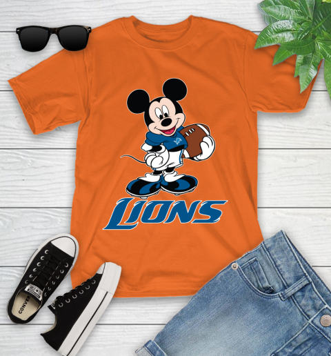NFL Football Detroit Lions Cheerful Mickey Mouse Shirt Youth T-Shirt 7