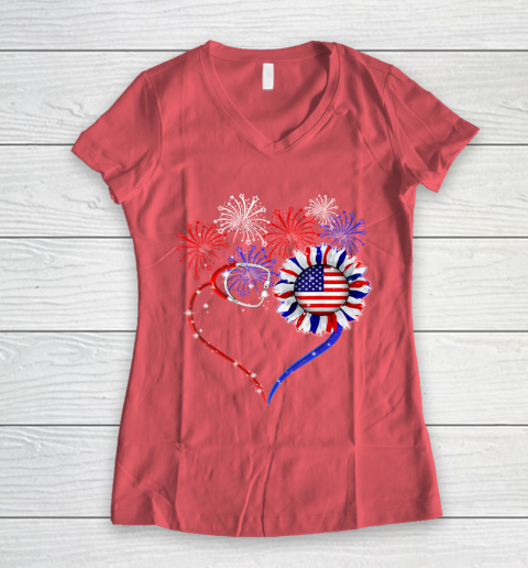 Patriotic Nurse 4th Of July American Flag Independence Day Women's V-Neck T-Shirt 4