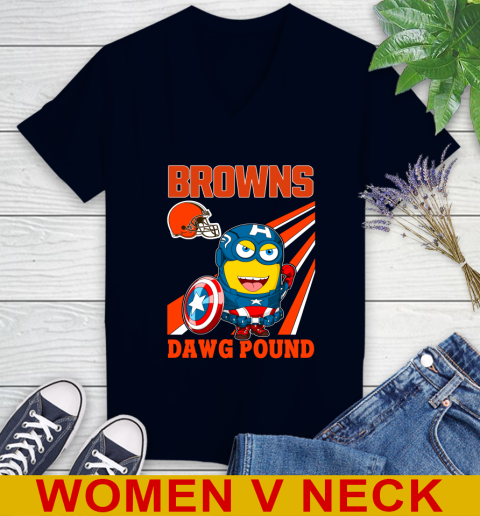 NFL Football Cleveland Browns Captain America Marvel Avengers Minion Shirt Women's V-Neck T-Shirt 2