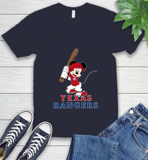 MLB Baseball Texas Rangers Cheerful Mickey Mouse Shirt V-Neck T-Shirt 3