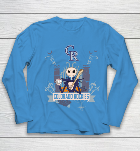 MLB Colorado Rockies Baseball Jack Skellington Halloween Youth Long Sleeve 5