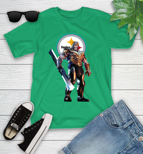 NFL Thanos Gauntlet Avengers Endgame Football Pittsburgh Steelers Youth T-Shirt 6