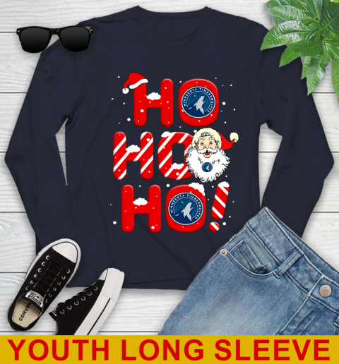 Minnesota Timberwolves NBA Basketball Ho Ho Ho Santa Claus Merry Christmas Shirt Youth Long Sleeve 2