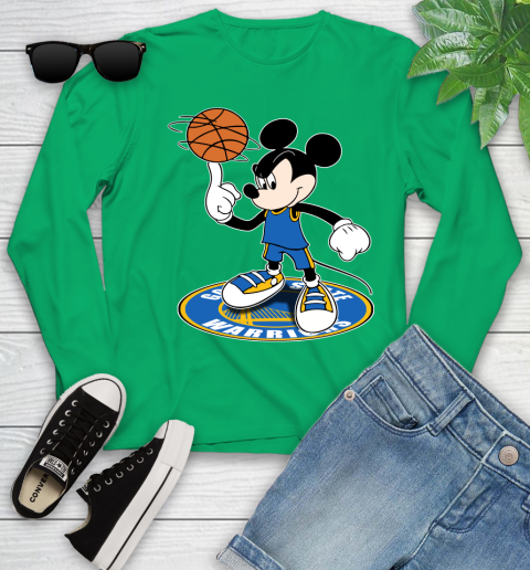 NBA Basketball Golden State Warriors Cheerful Mickey Disney Shirt Youth Long Sleeve 6