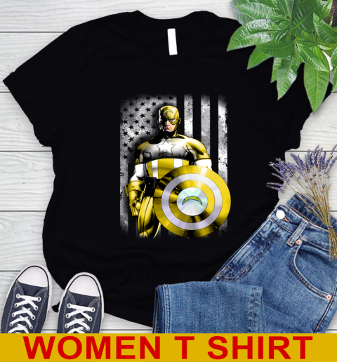 Los Angeles Chargers NFL Football Captain America Marvel Avengers American Flag Shirt Women's T-Shirt