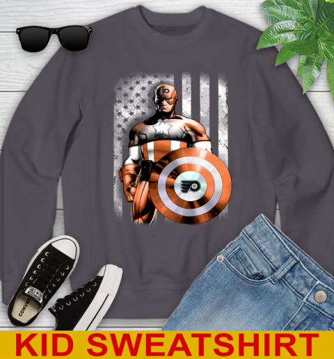 Philadelphia Flyers NHL Hockey Captain America Marvel Avengers American Flag Shirt Youth Sweatshirt 5