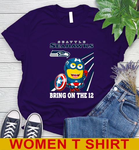 NFL Football Seattle Seahawks Captain America Marvel Avengers Minion Shirt Women's T-Shirt 4