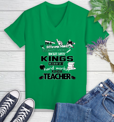 Los Angeles Kings NHL I'm A Difference Making Student Caring Hockey Loving Kinda Teacher Women's V-Neck T-Shirt 5