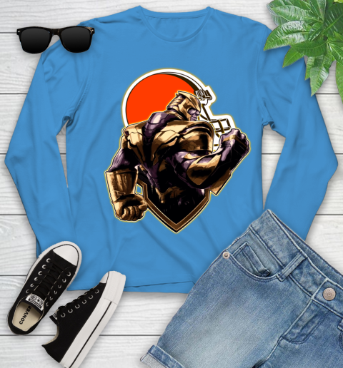 NFL Thanos Avengers Endgame Football Sports Cleveland Browns Youth Long Sleeve 7