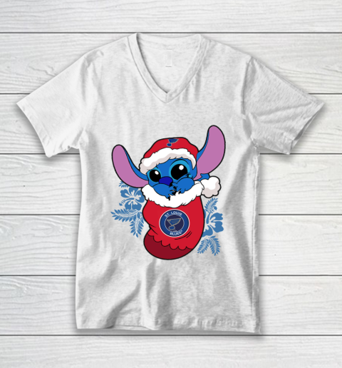 St.Louis Blues Christmas Stitch In The Sock Funny Disney NHL V-Neck T-Shirt 2