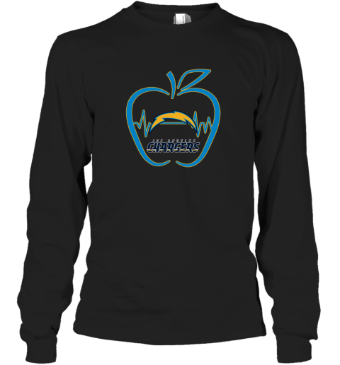 Apple Heartbeat Teacher Symbol Los Angeles Chargers Long Sleeve T-Shirt