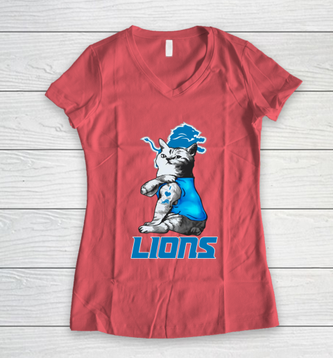 NFL Football My Cat Loves Detroit Lions Women's V-Neck T-Shirt 4